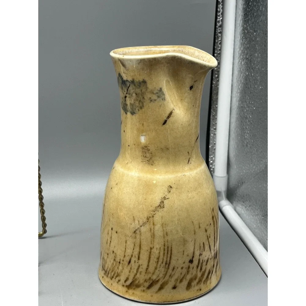 Vintage Studio Art Pottery Pitcher Carafe Signed 83 Handcrafted Rustic Farmhouse